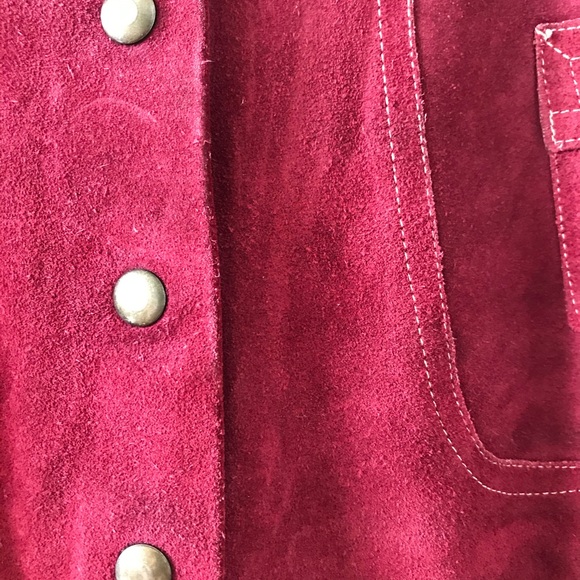 Vintage - Raspberry suede A-Line Red Skirt with Button Detail - Picture 2 of 4